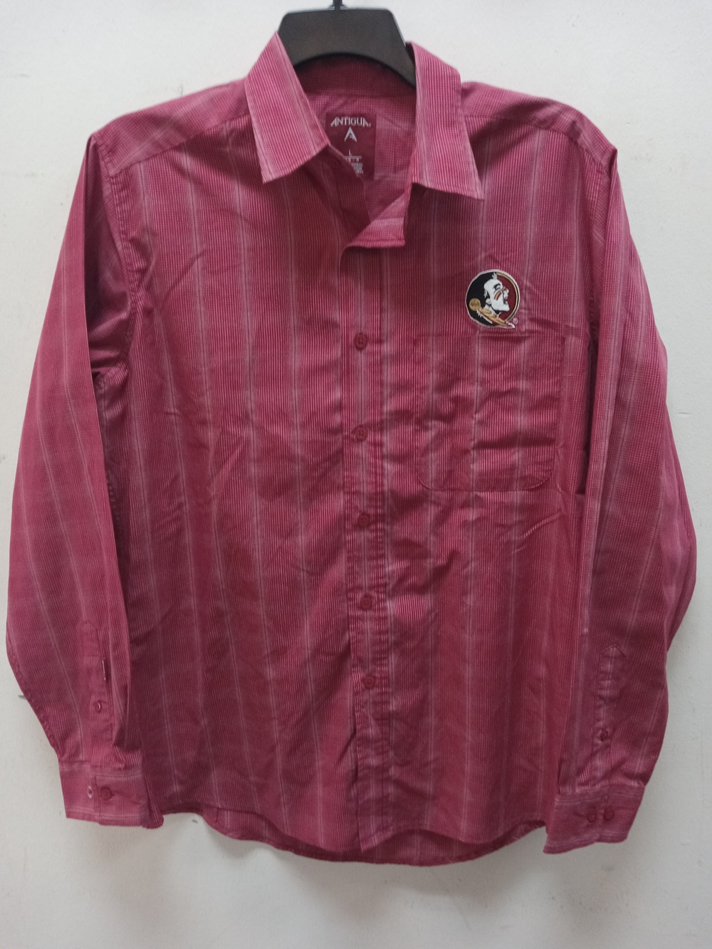 Antigua Men’s Long-Sleeve Button-Up Shirt - Burgundy Stripe FSU Seminoles
